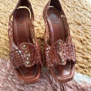 Frye Chestnut Leather Woven Sandals